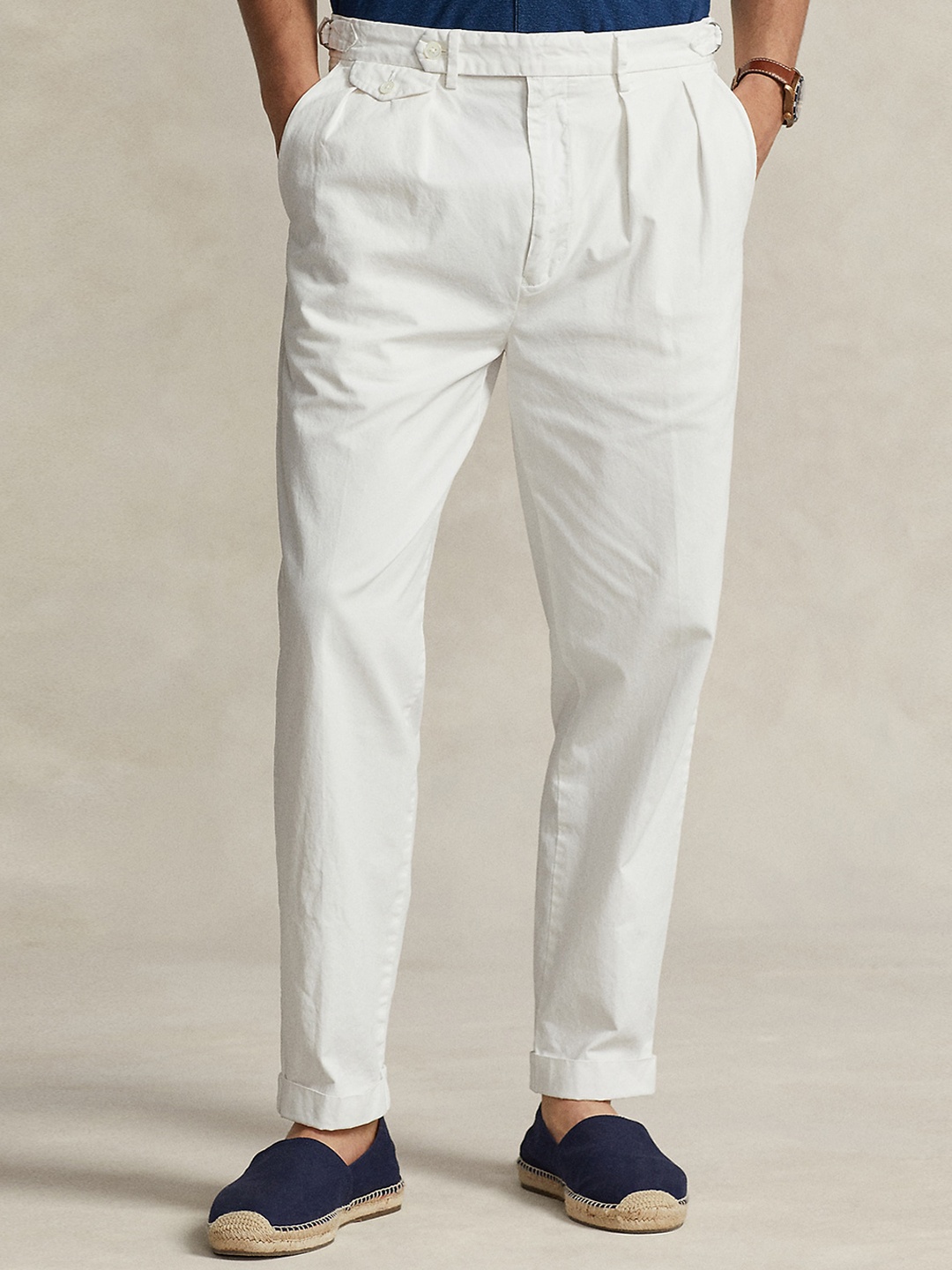 

Polo Ralph Lauren Men Slim Fit Mid-Rise Easy Wash Pleated Trousers, White