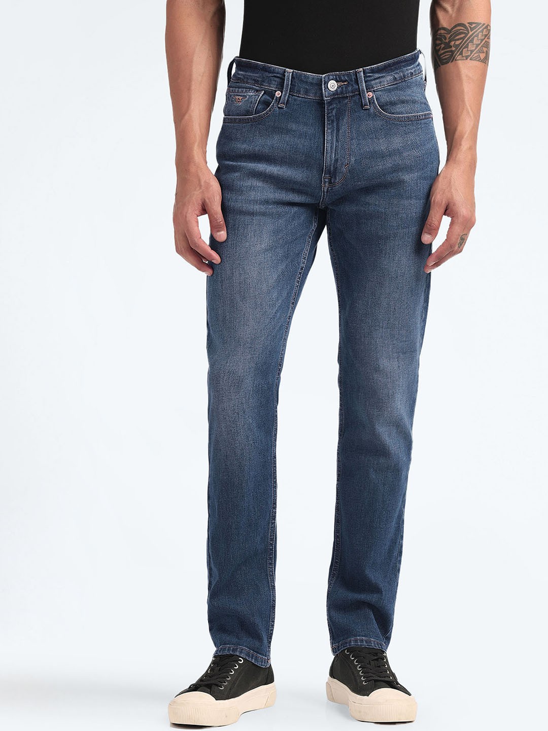 

Flying Machine Men Straight Fit Heavy Fade Stretchable Jeans, Blue