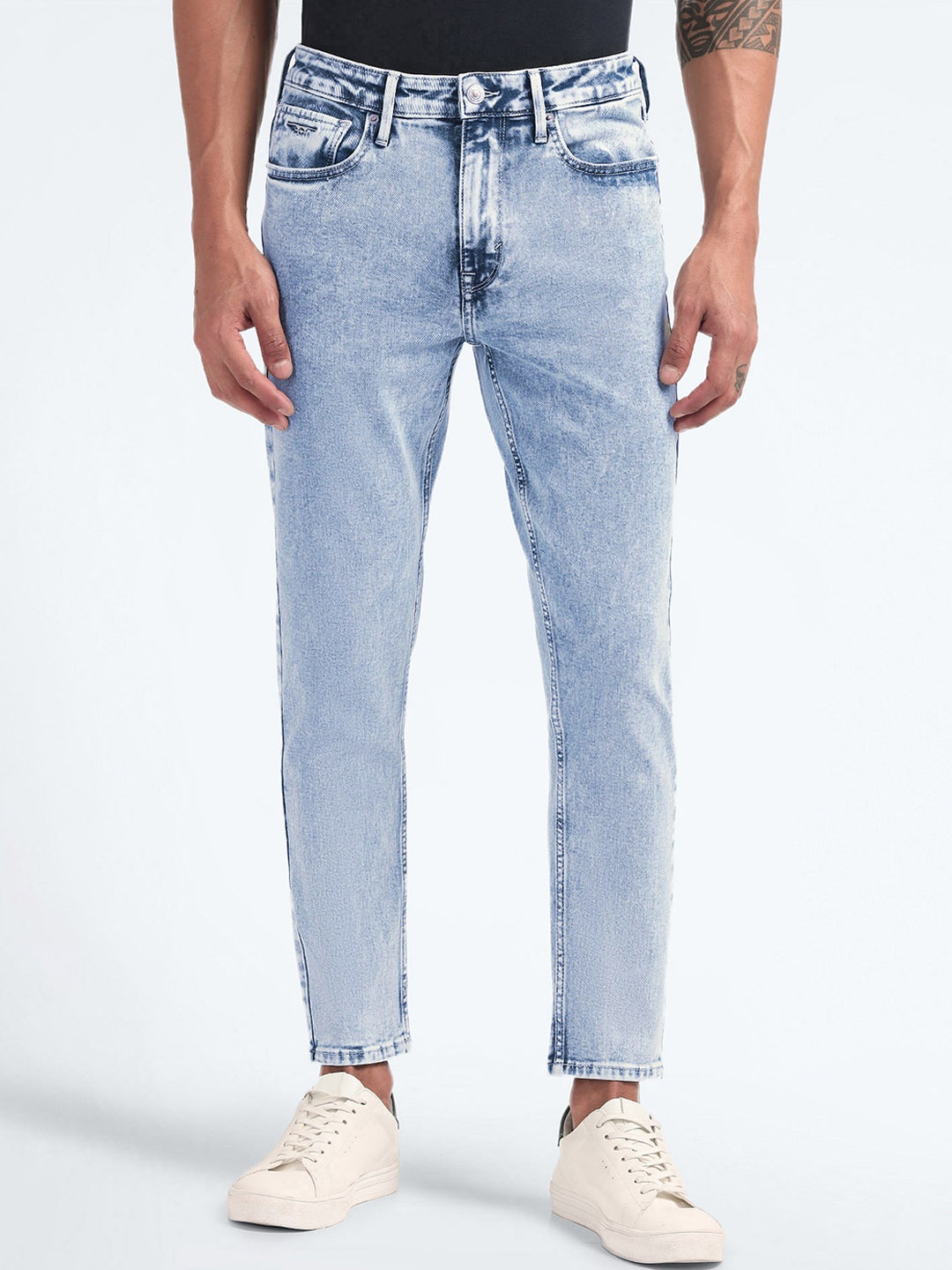 

Flying Machine Men Tapered Fit High-Rise Heavy Fade Stretchable Jeans, Blue
