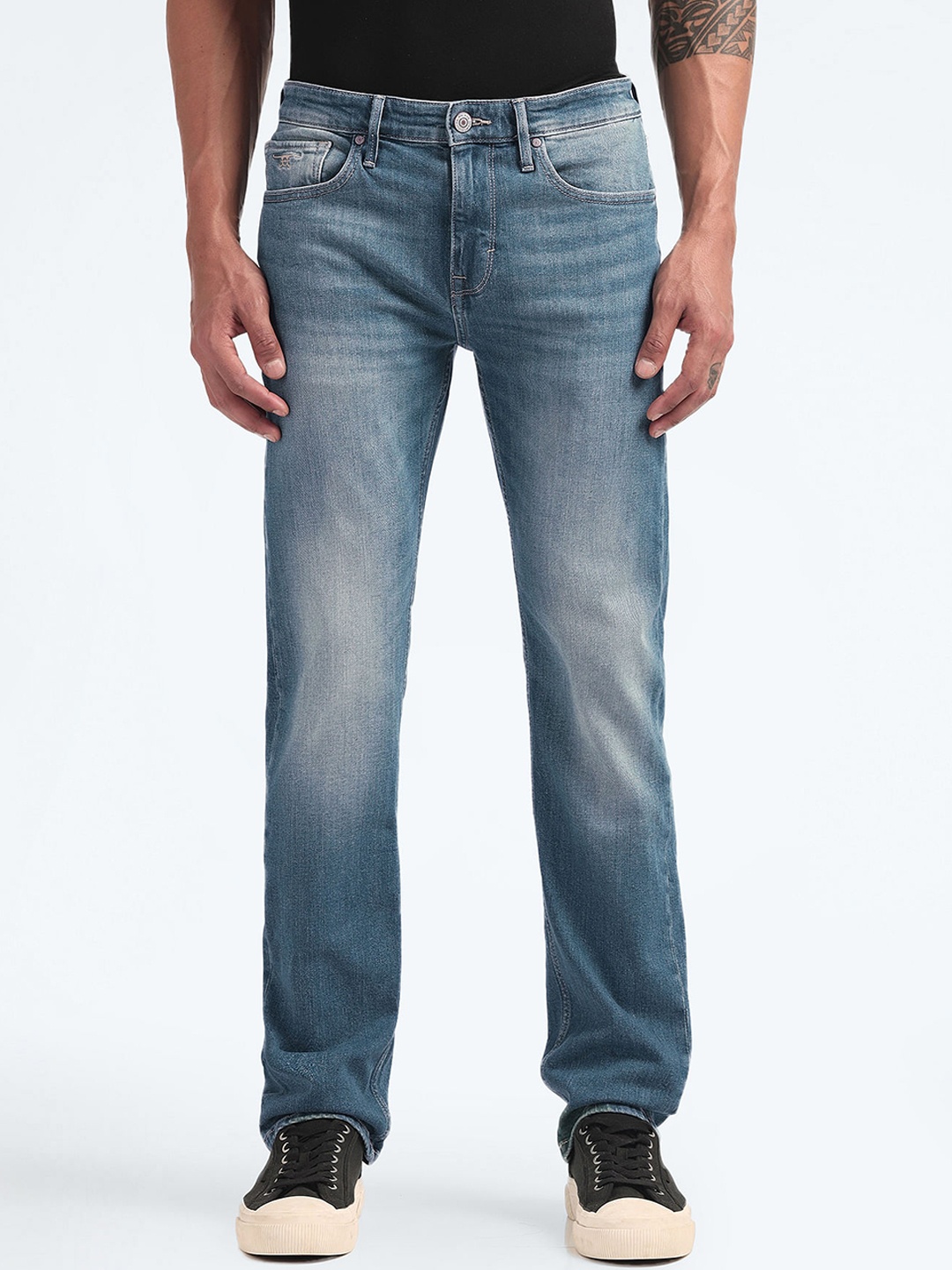 

Flying Machine Men Straight Fit Heavy Fade Stretchable Jeans, Blue