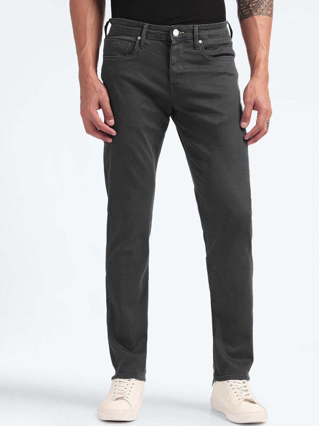 

Flying Machine Men Straight Fit Clean Look Stretchable Jeans, Grey