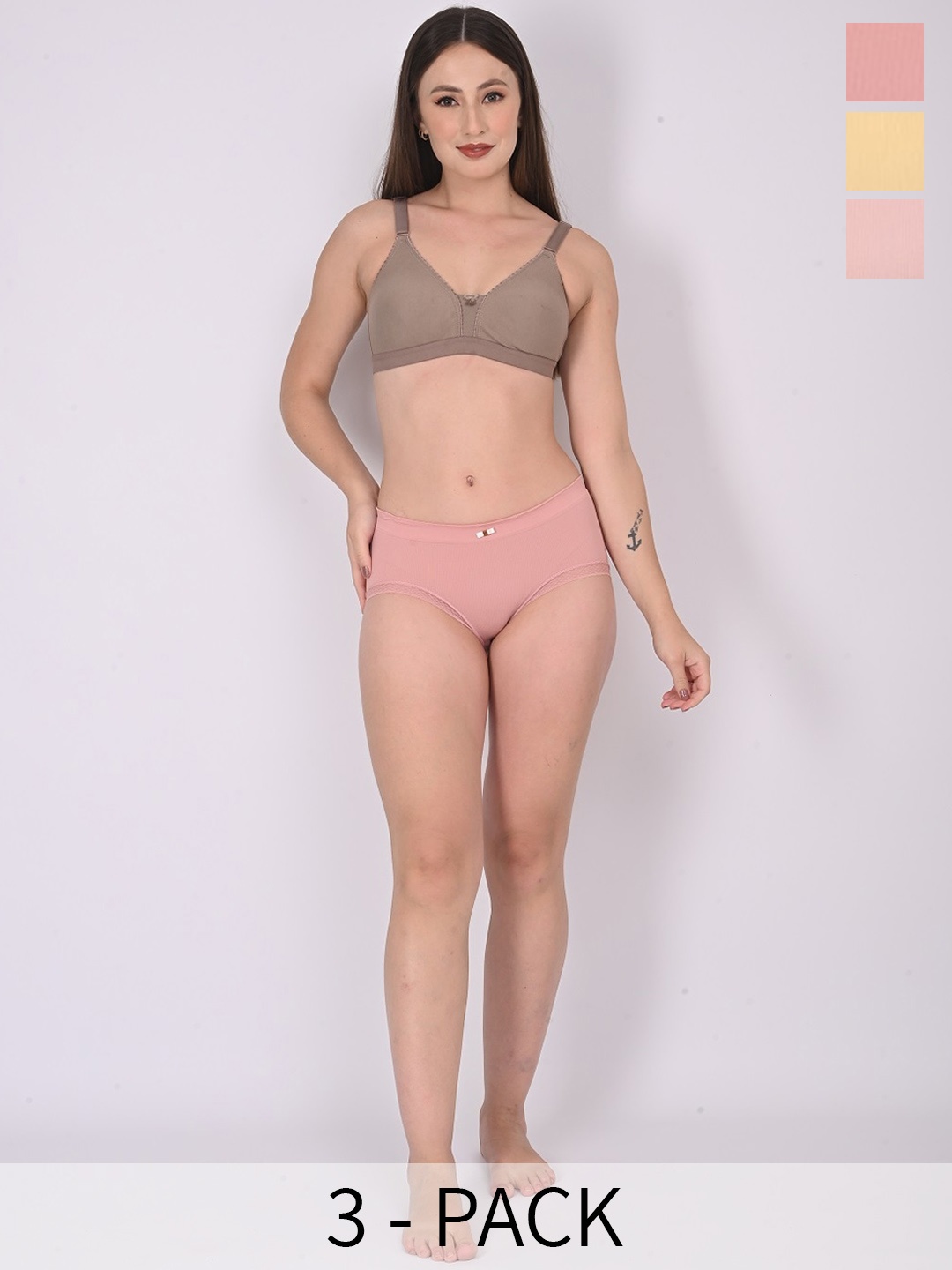 

MYYNTI Pack Of 3 Mid Rise Anti Bacterial Hipster Briefs, Peach