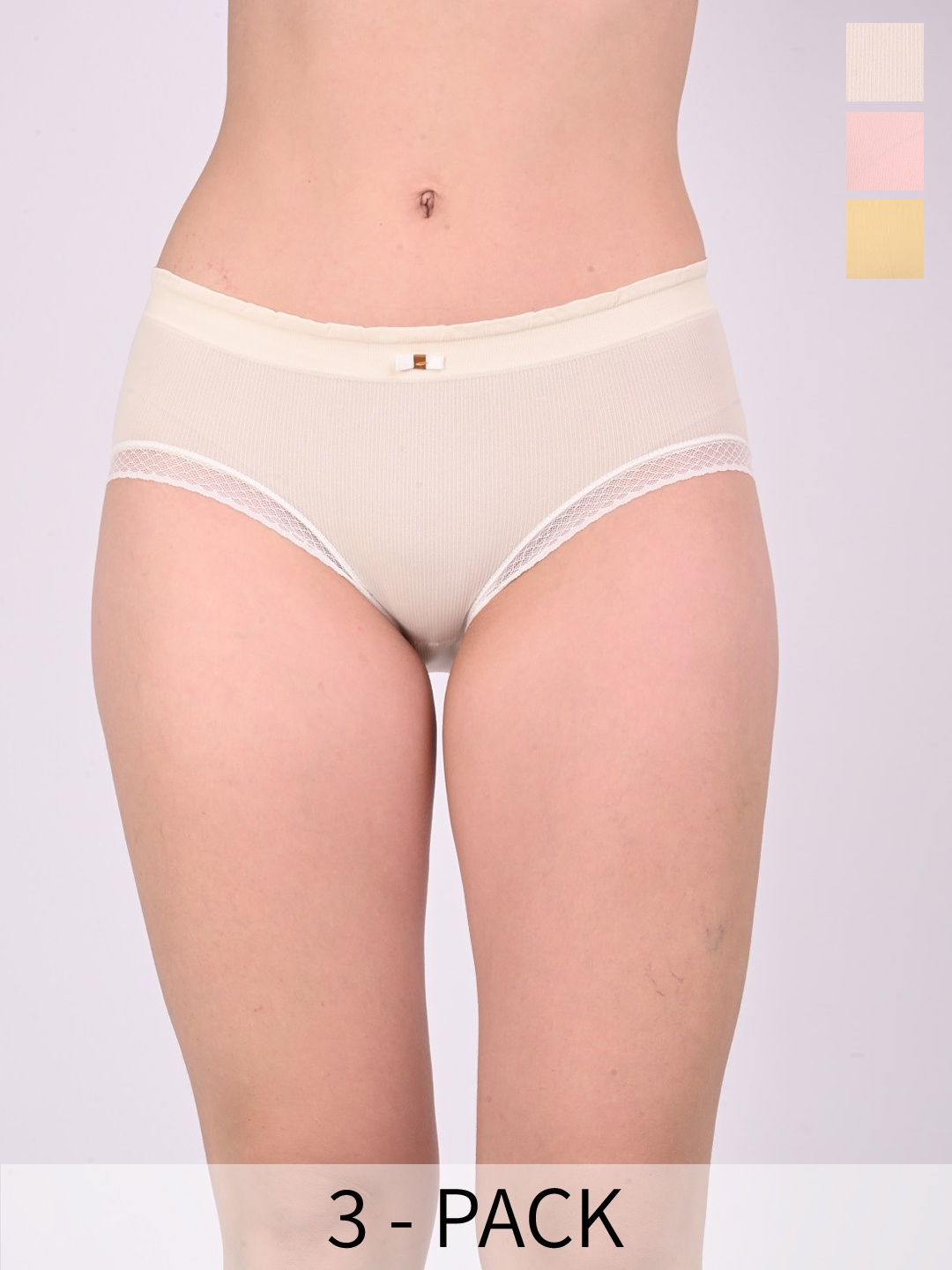 

MYYNTI Pack of 3 Inner Elastic Hipster Briefs, Cream