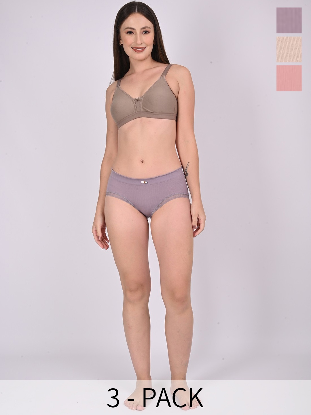 

MYYNTI Pack Of 3 Mid Waist Hipster Briefs, Pink