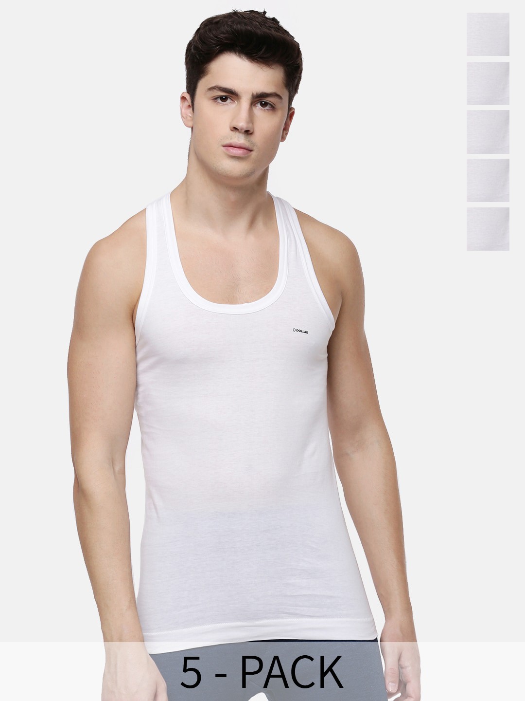 

Dollar Pack Of 5 Pure Cotton Sleeveless Innerwear Vests- MLHVE-01-PO5-WHITE