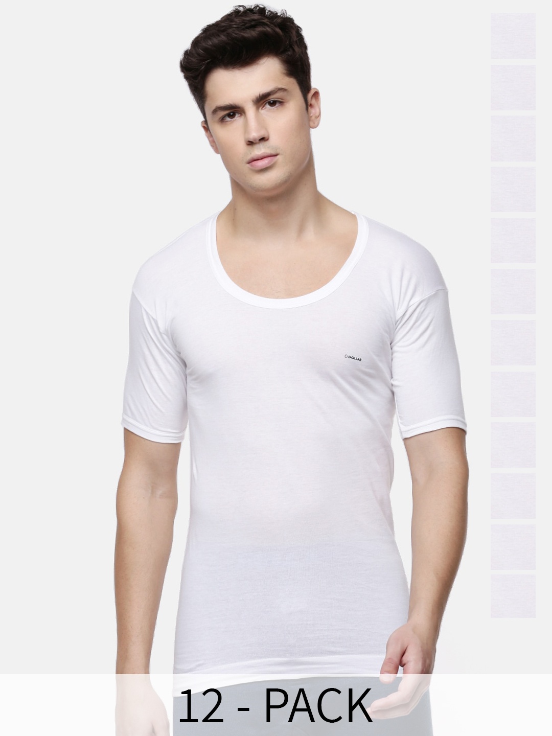 

Dollar Pack Of 12 Short Sleeves Pure Cotton Innerwear Vests MLHVE-02-PO12-WHITE