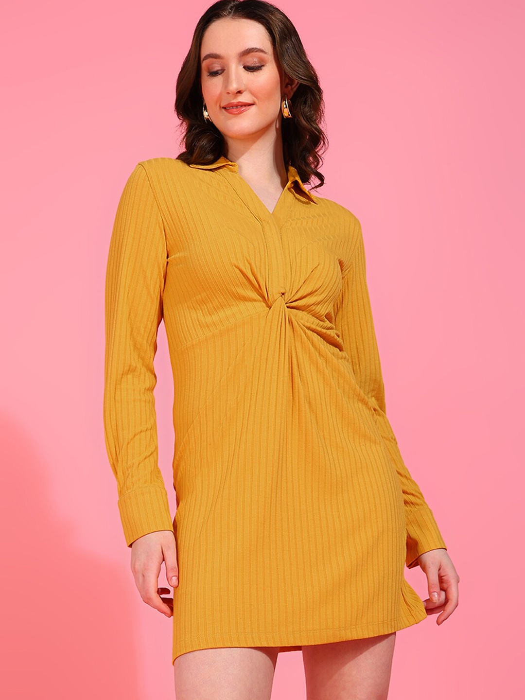 

Mast & Harbour Mustard V-Neck Sheath Dress