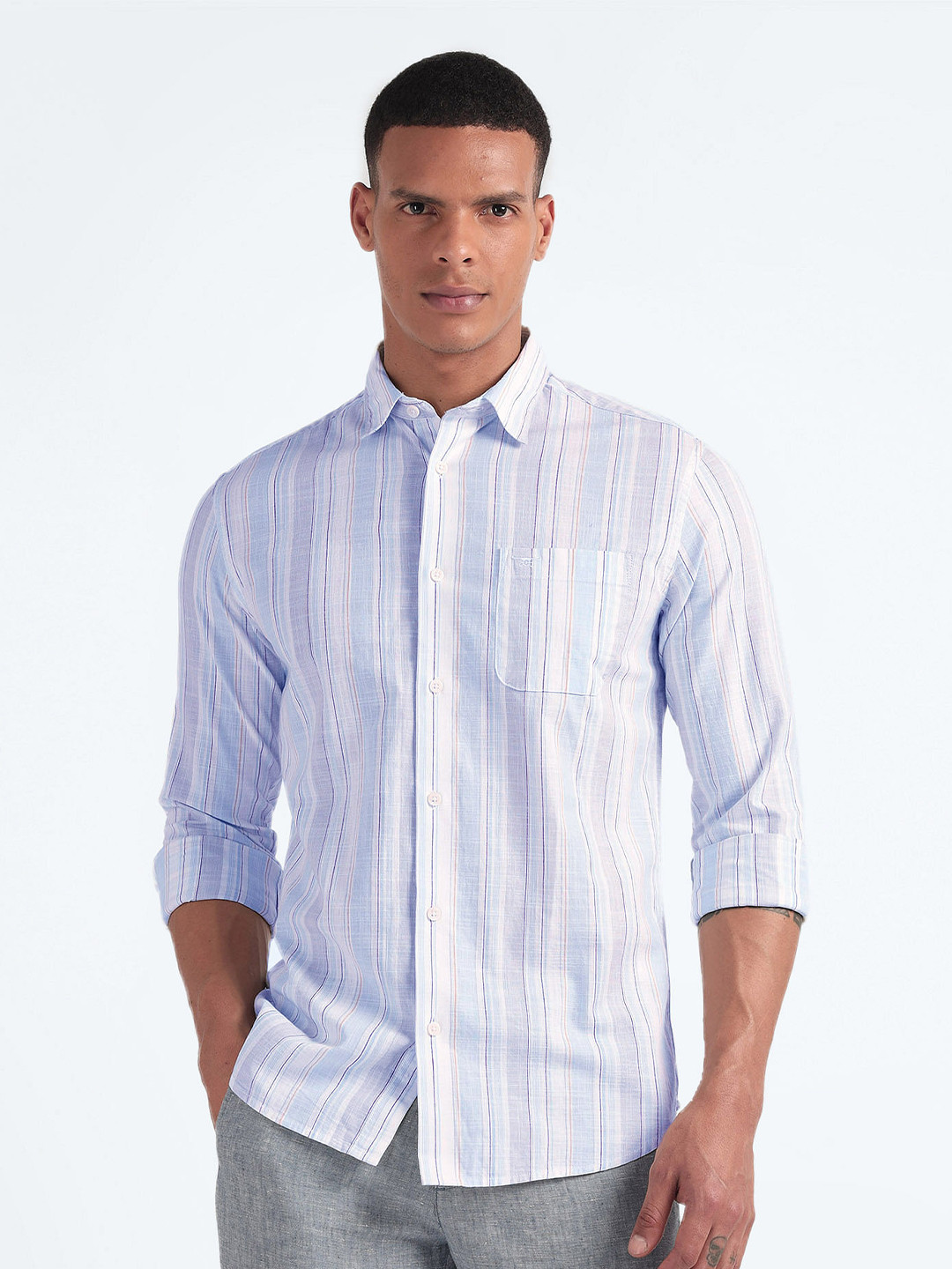 

Flying Machine Slim Fit Striped Long Sleeves Cotton Casual Shirt, White