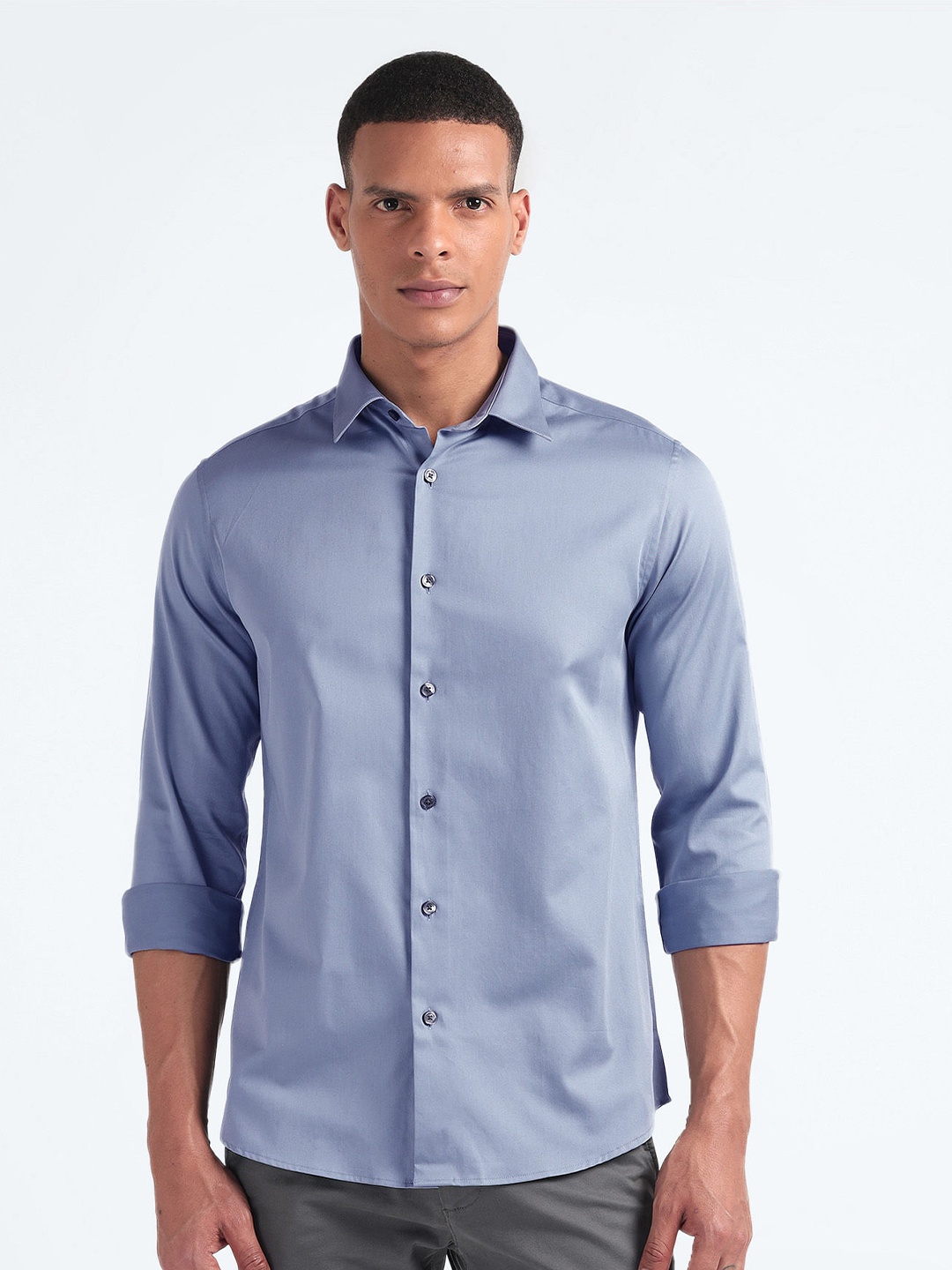 

Flying Machine Slim Fit Spread Collar Casual Shirt, Blue