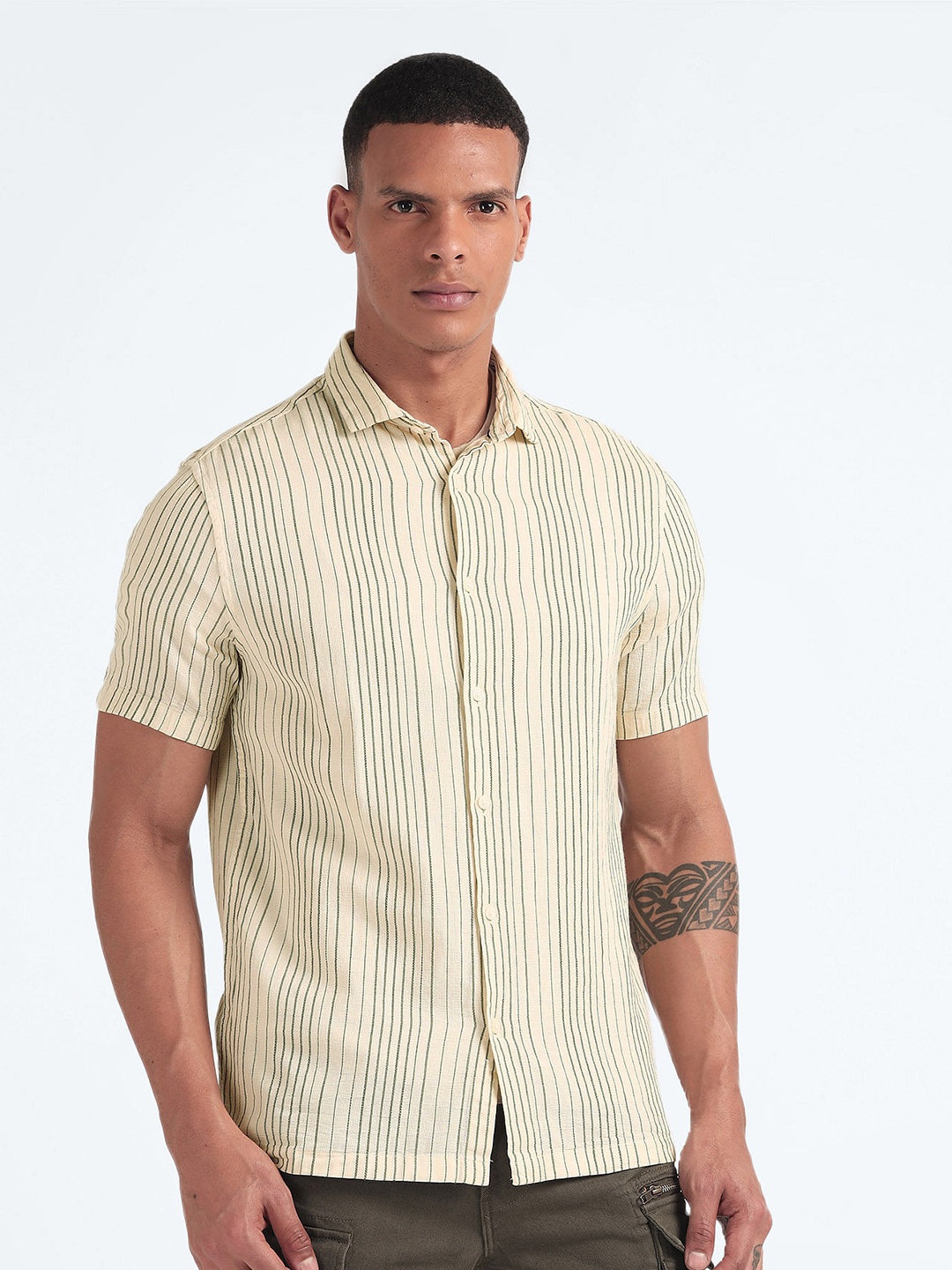 

Flying Machine Slim Fit Striped Casual Shirt, White