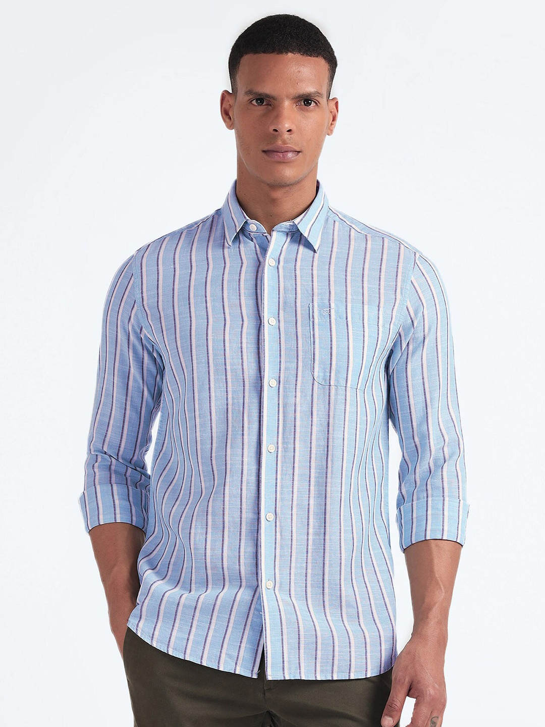 

Flying Machine Slim Fit Striped Casual Shirt, Blue