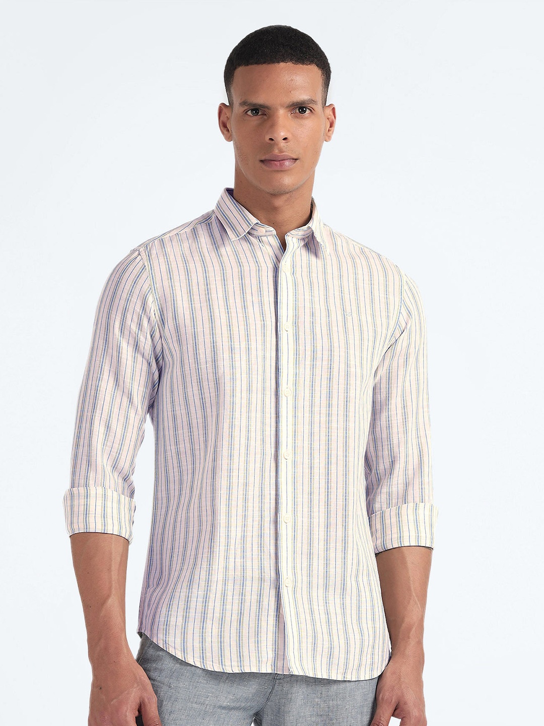 

Flying Machine Slim Fit Vertical Striped Casual Shirt, White