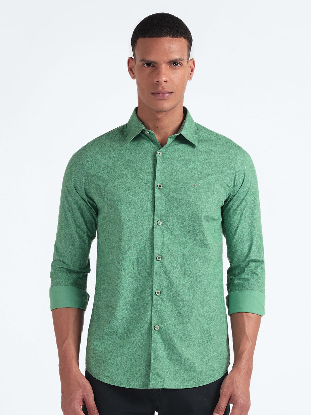 

Flying Machine Slim Fit Floral Printed Pure Cotton Casual Shirt, Green