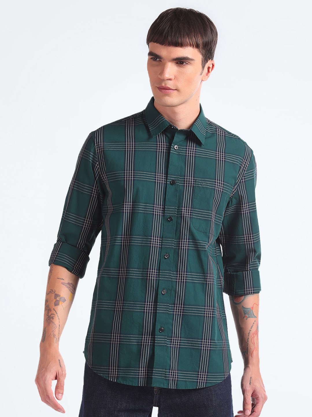 

Flying Machine Tartan Checked Pure Cotton Casual Shirt, Green