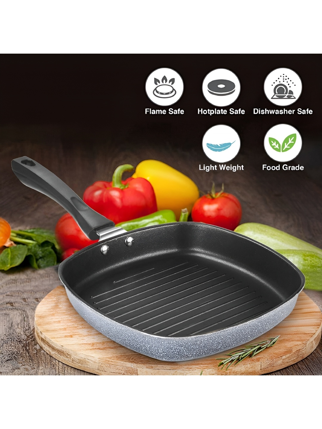 

RBGIIT Black Aluminium Dishwasher and Microwave Safe Grill Pan