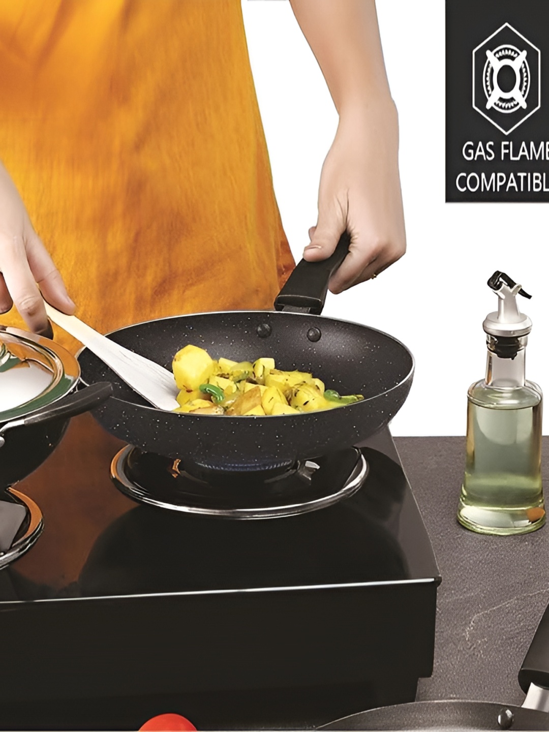 

RBGIIT Black Aluminium Dishwasher and Microwave Safe Frying Pan