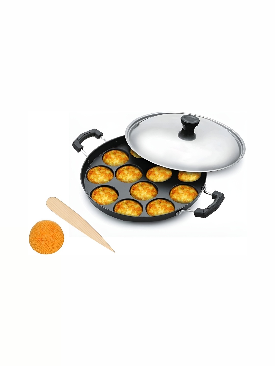 

RBGIIT Black Aluminium Dishwasher and Microwave Safe Appam Patra