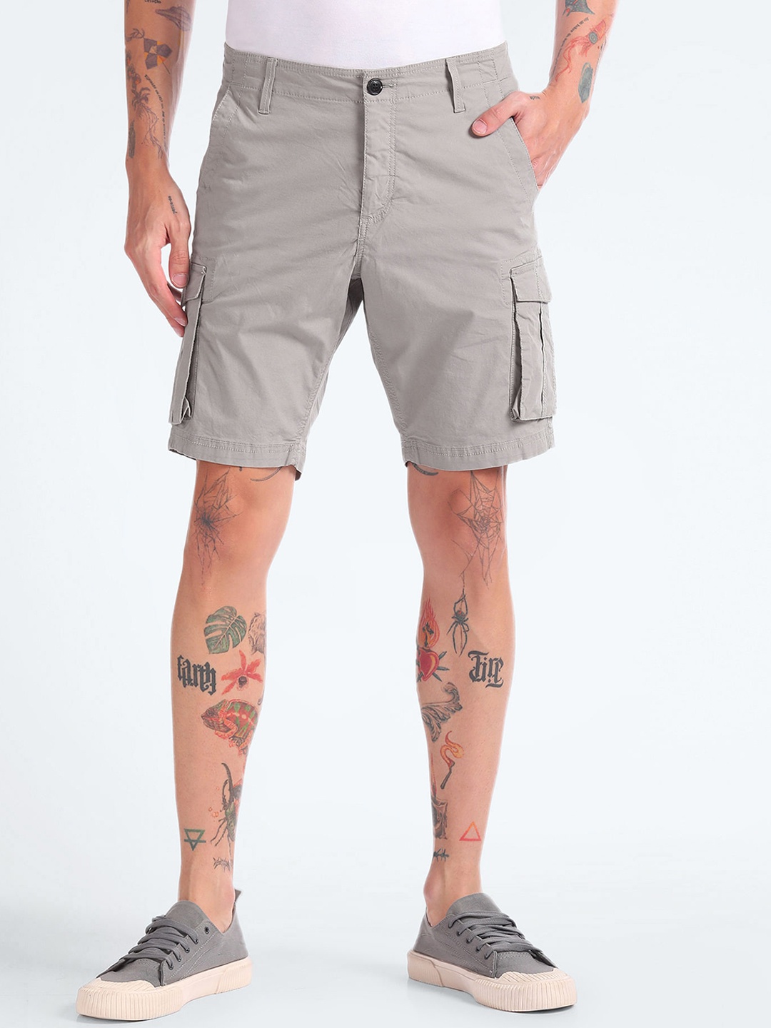 

Flying Machine Men Cargo Shorts, Grey