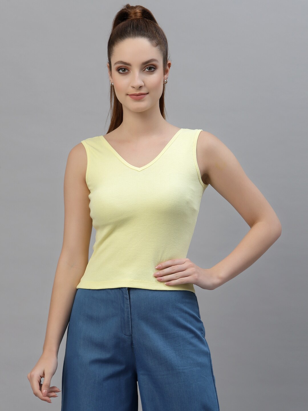 

Friskers V-Neck Sleeveless Crop Tank Top, Yellow