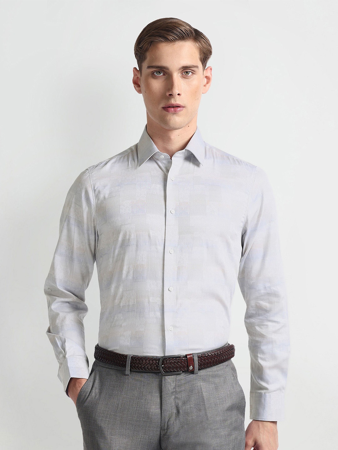 

Arrow Tartan Checked Dobby Weave Pure Cotton 1851 Formal Shirt, Grey