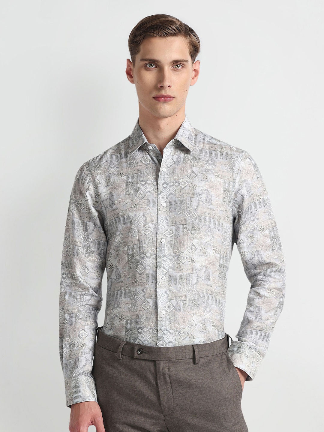 

Arrow Ethnic Motifs Printed Pure Cotton 1851 Formal Shirt, Green