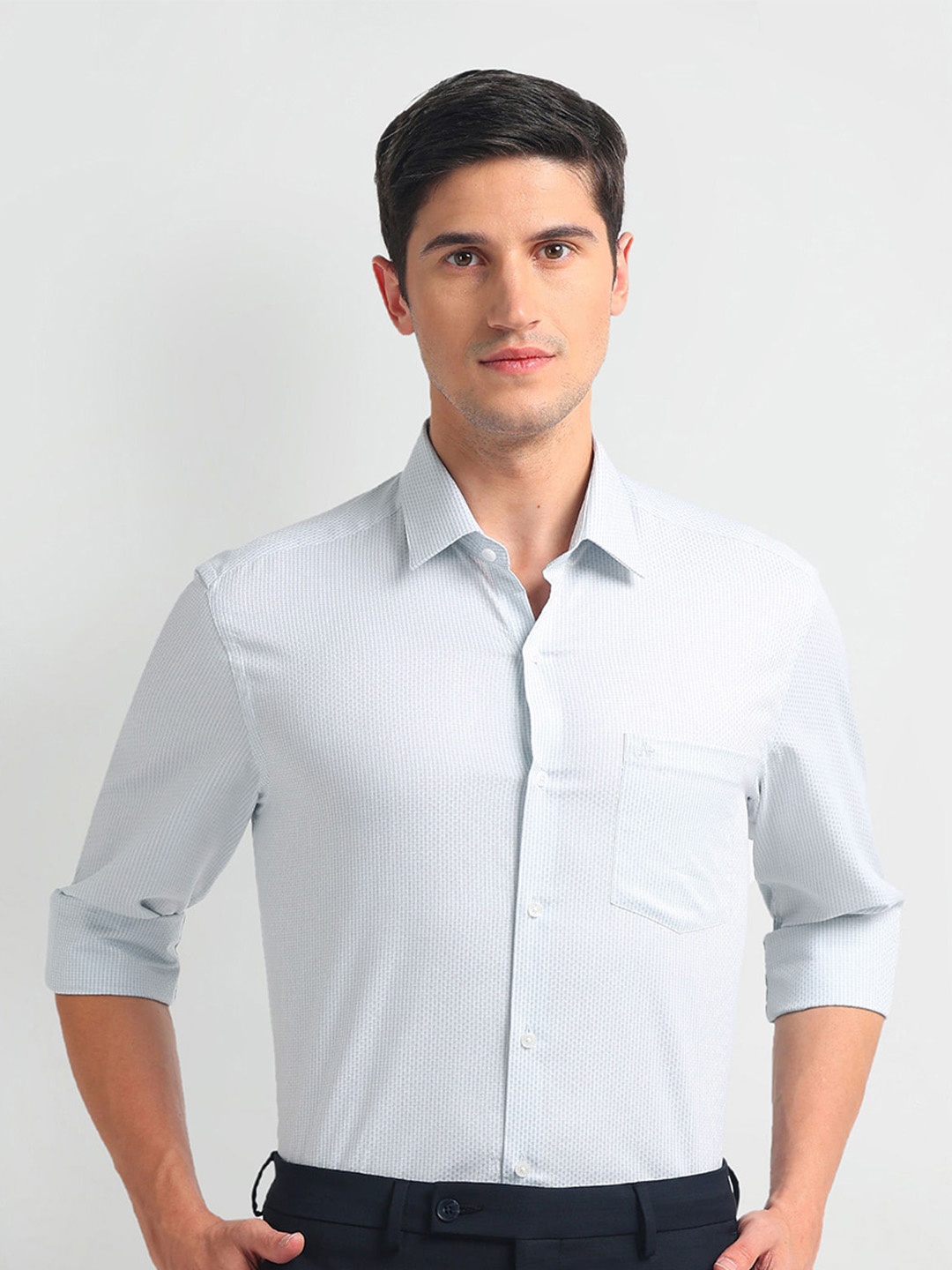 

Arrow Micro Checked Slim Fit Twill Pure Cotton Formal Shirt, Green