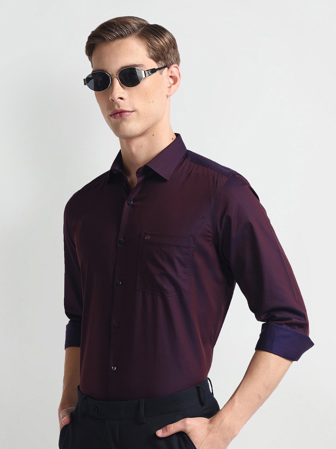 

Arrow Twill Weave Pure Cotton Autopress Formal Shirt, Purple