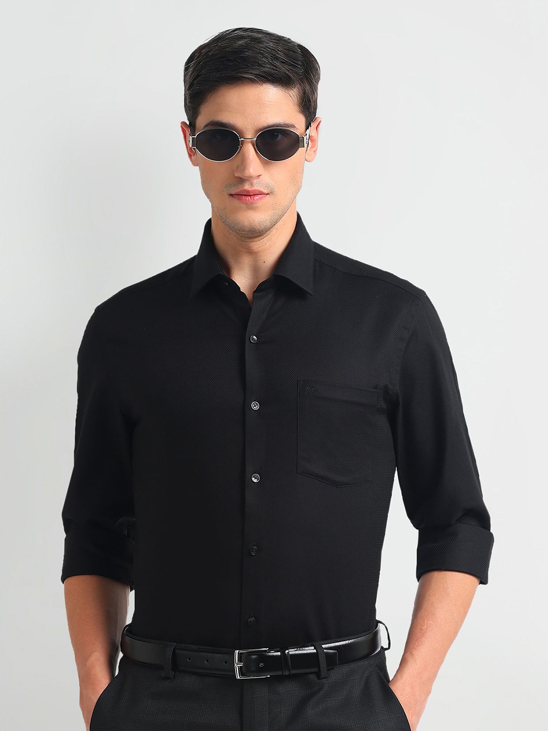 

Arrow Slim Fit Long Sleeves Pure Cotton Formal Shirt, Black