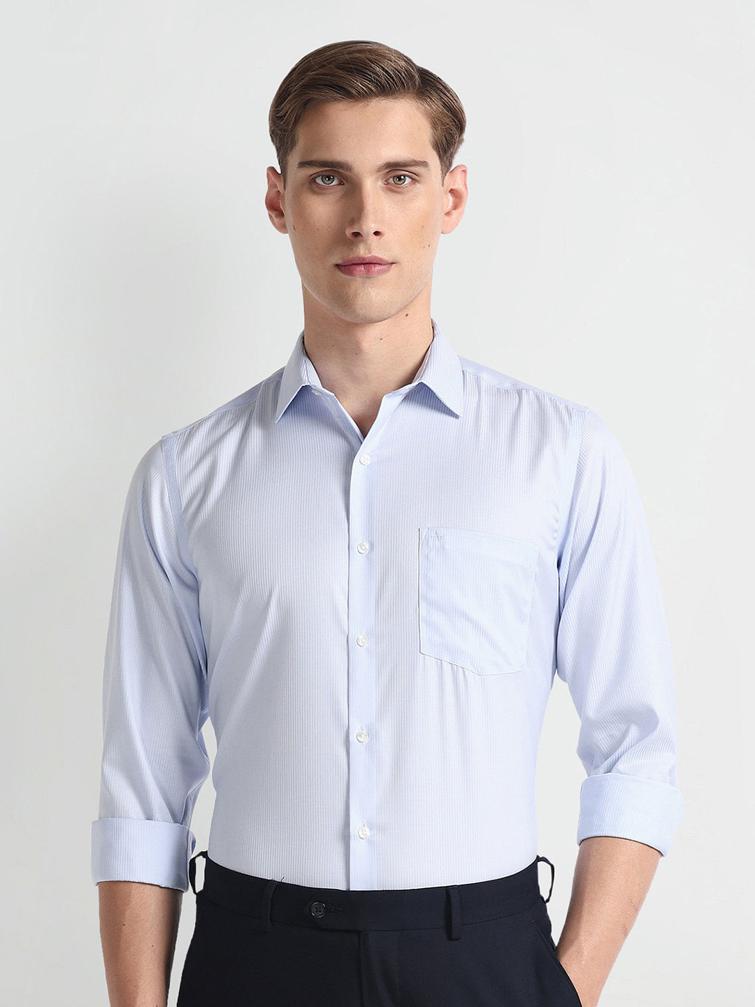 

Arrow Striped Twill Pure Cotton Autopress Formal Shirt, Blue
