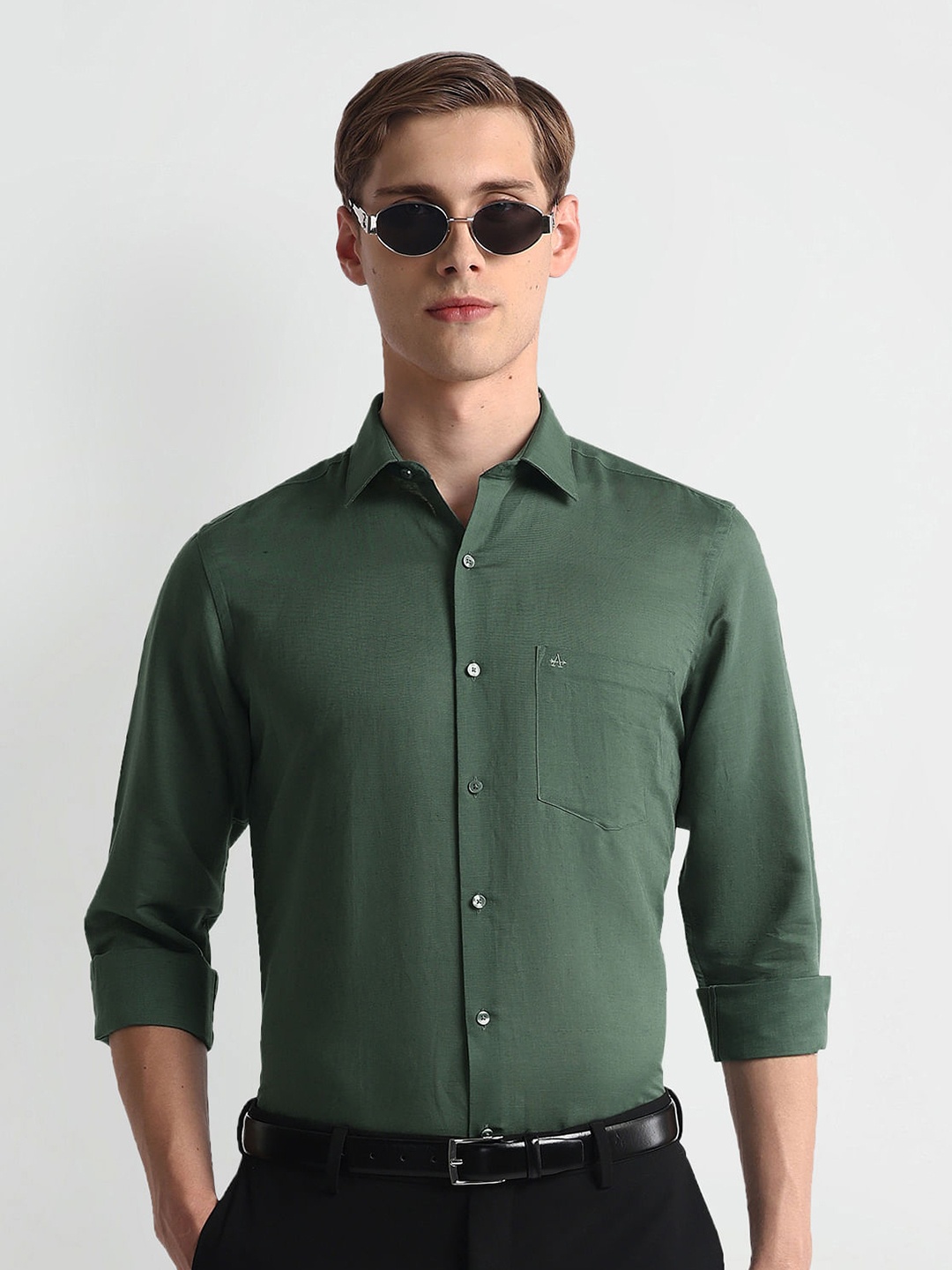 

Arrow Long Sleeves Linen Cotton Dobby Formal Shirt, Green