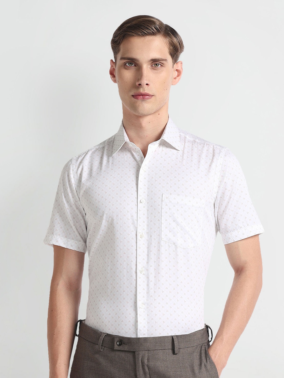 

Arrow Micro Ditsy Printed Cotton Autopress Formal Shirt, White