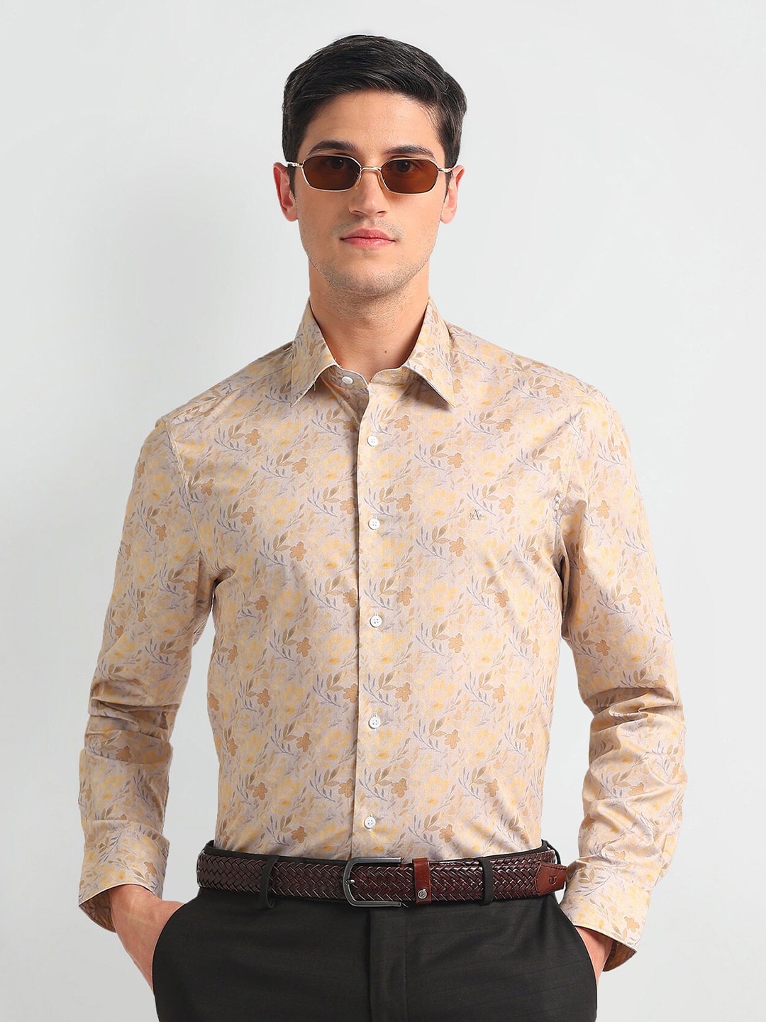 

Arrow Floral Printed Twill Pure Cotton 1851 Formal Shirt, Beige
