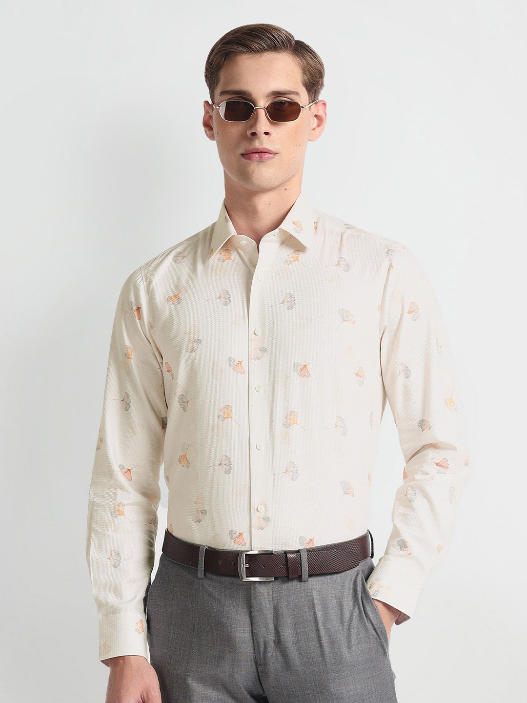 

Arrow Floral Printed Dobby Pure Cotton 1851 Formal Shirt, White