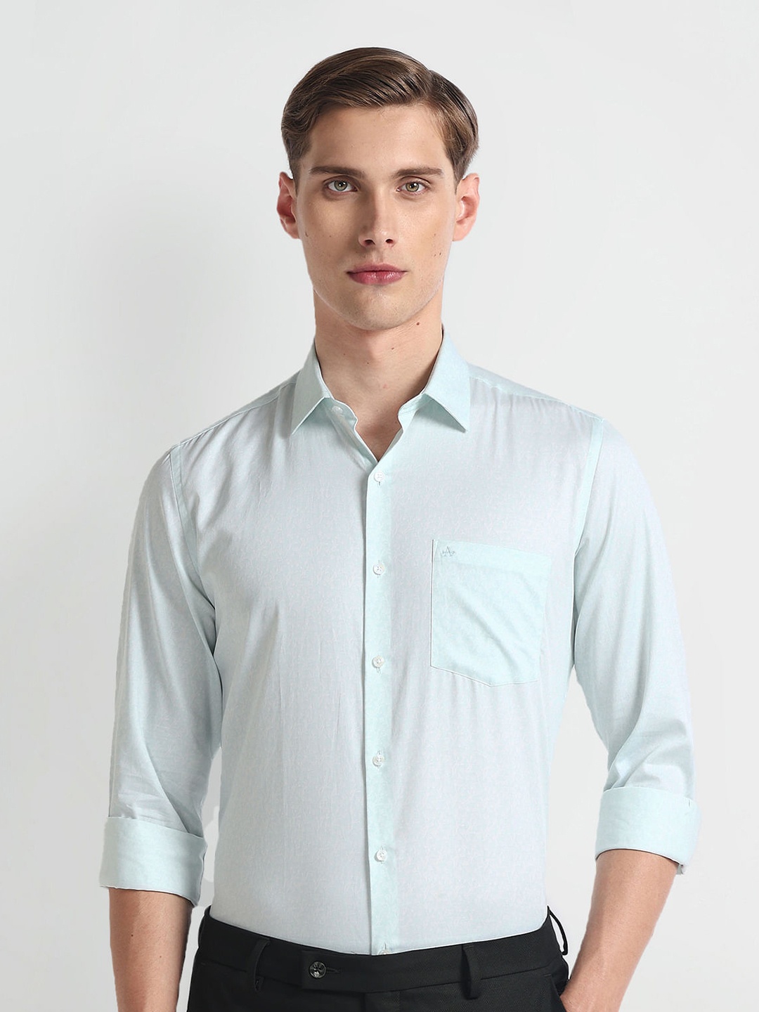 

Arrow Slim Fit Floral Printed Pure Cotton Formal Shirt, Green