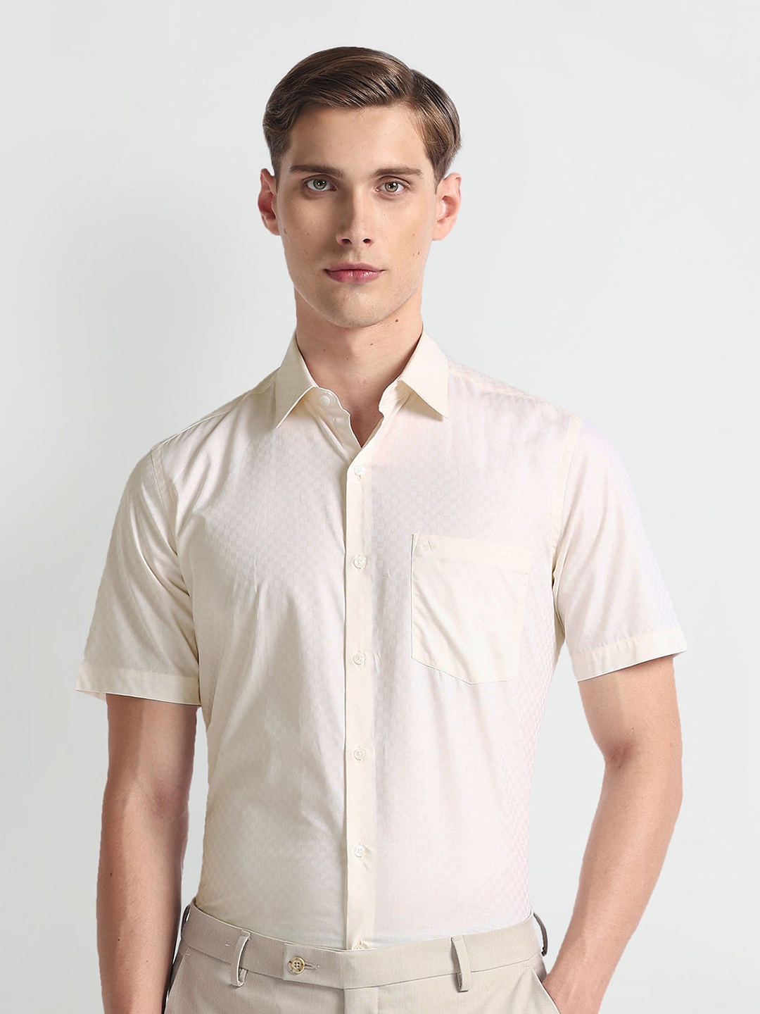 

Arrow Micro Checks Twill Pure Cotton Formal Shirt, Yellow