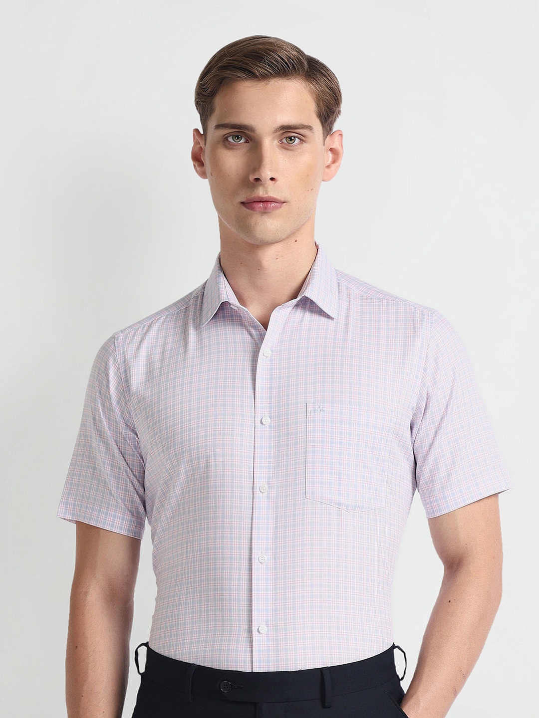 

Arrow Checked Short Sleeves Pure Cotton Twill Formal Shirt, Blue