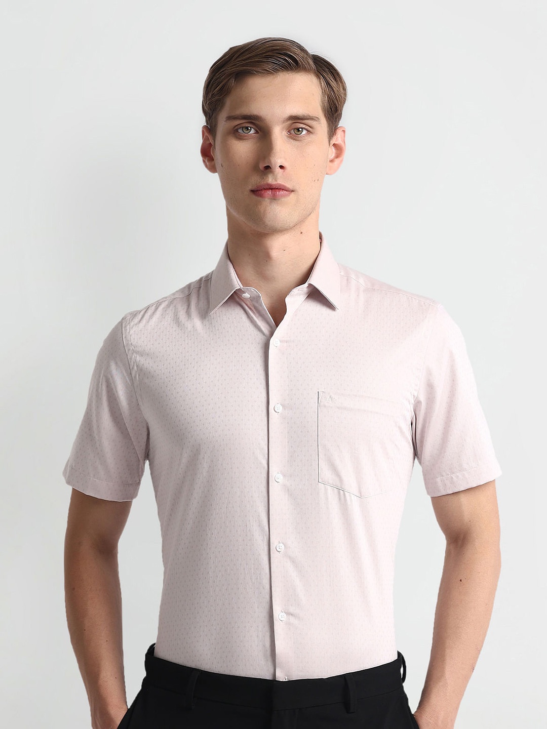 

Arrow Vertical Striped Short Sleeves Pure Cotton Formal Shirt, Beige