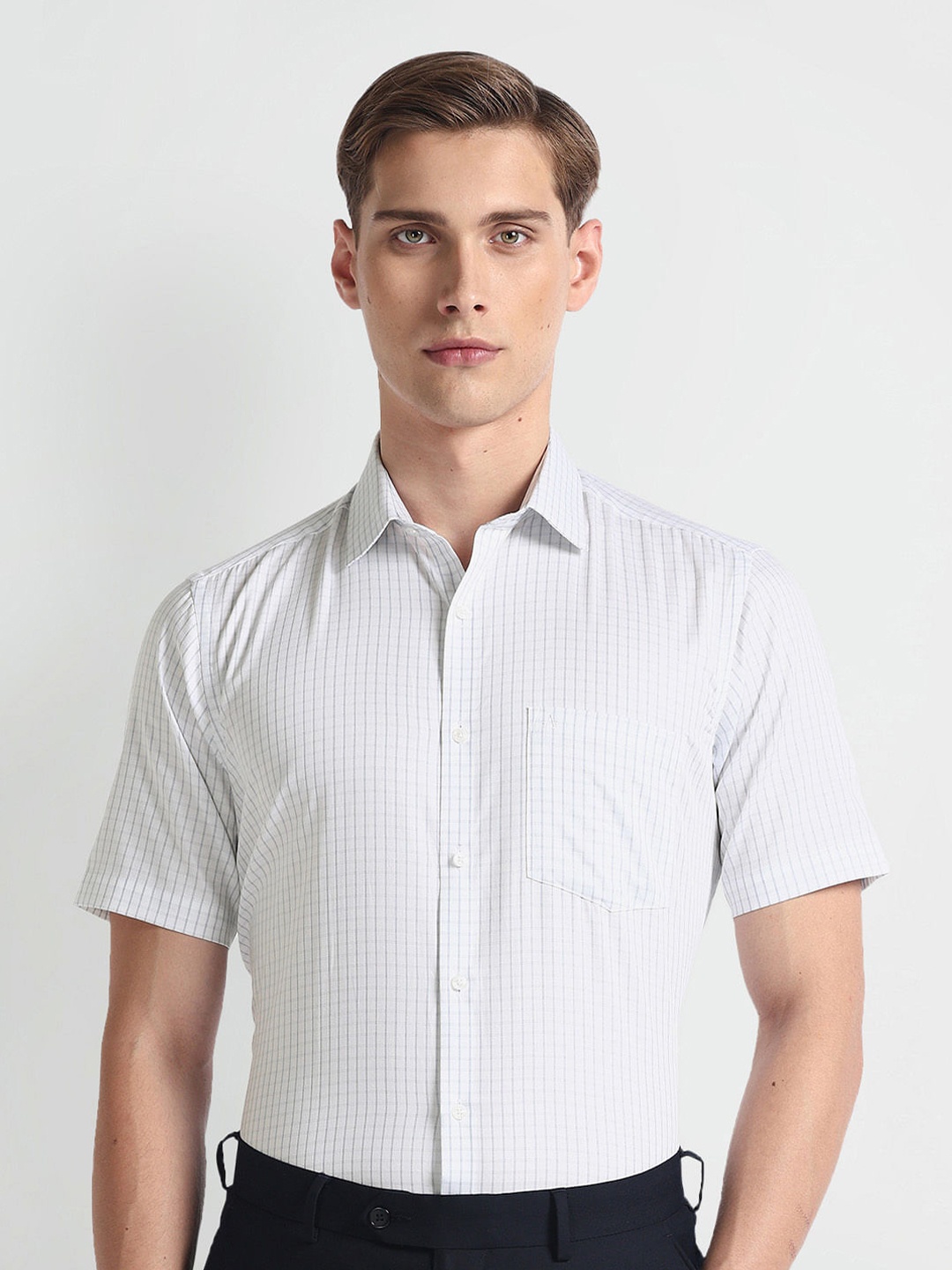 

Arrow Checked Short Sleeves Pure Cotton Formal Shirt, White