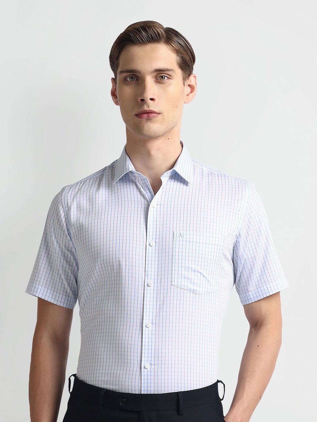 

Arrow Checked Short Sleeves Pure Cotton Formal Shirt, Blue