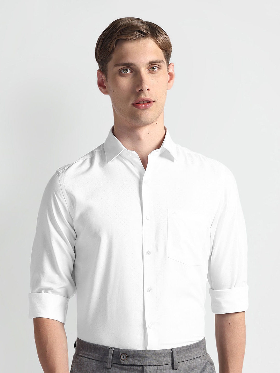 

Arrow Textured Pure Cotton Long Sleeves Twill Formal Shirt, White