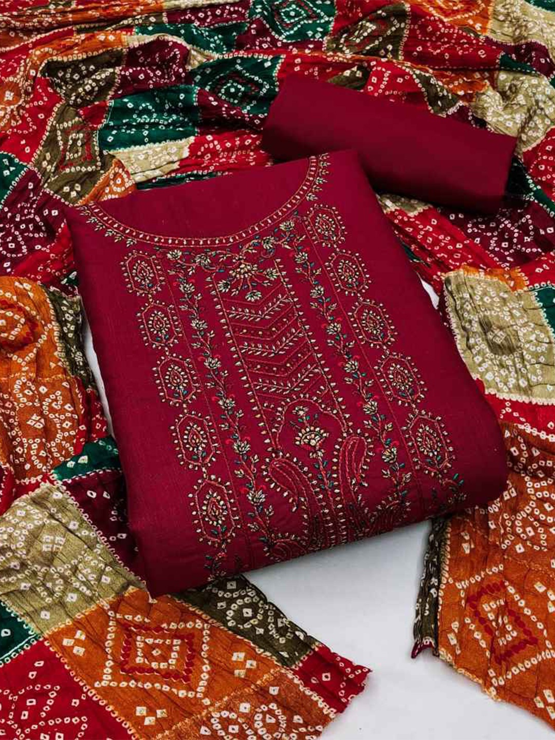 

faxofab Ethnic Motifs Woven Design Unstitched Dress Material, Maroon