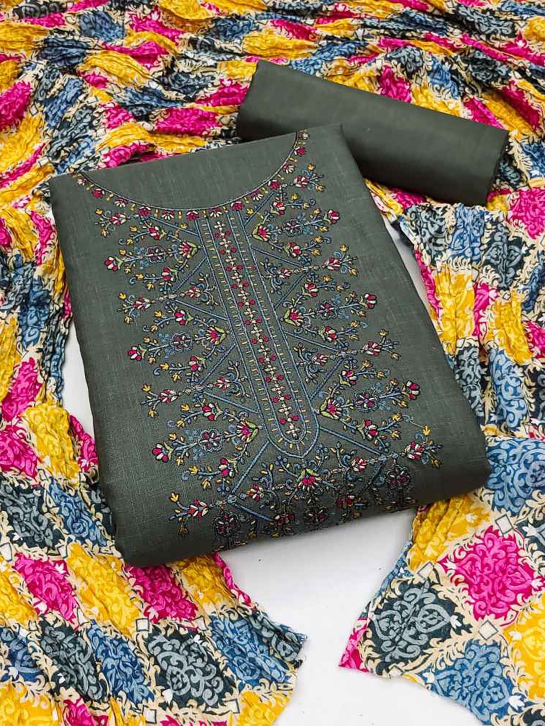 

faxofab Ethnic Motifs Woven Design Unstitched Dress Material, Grey