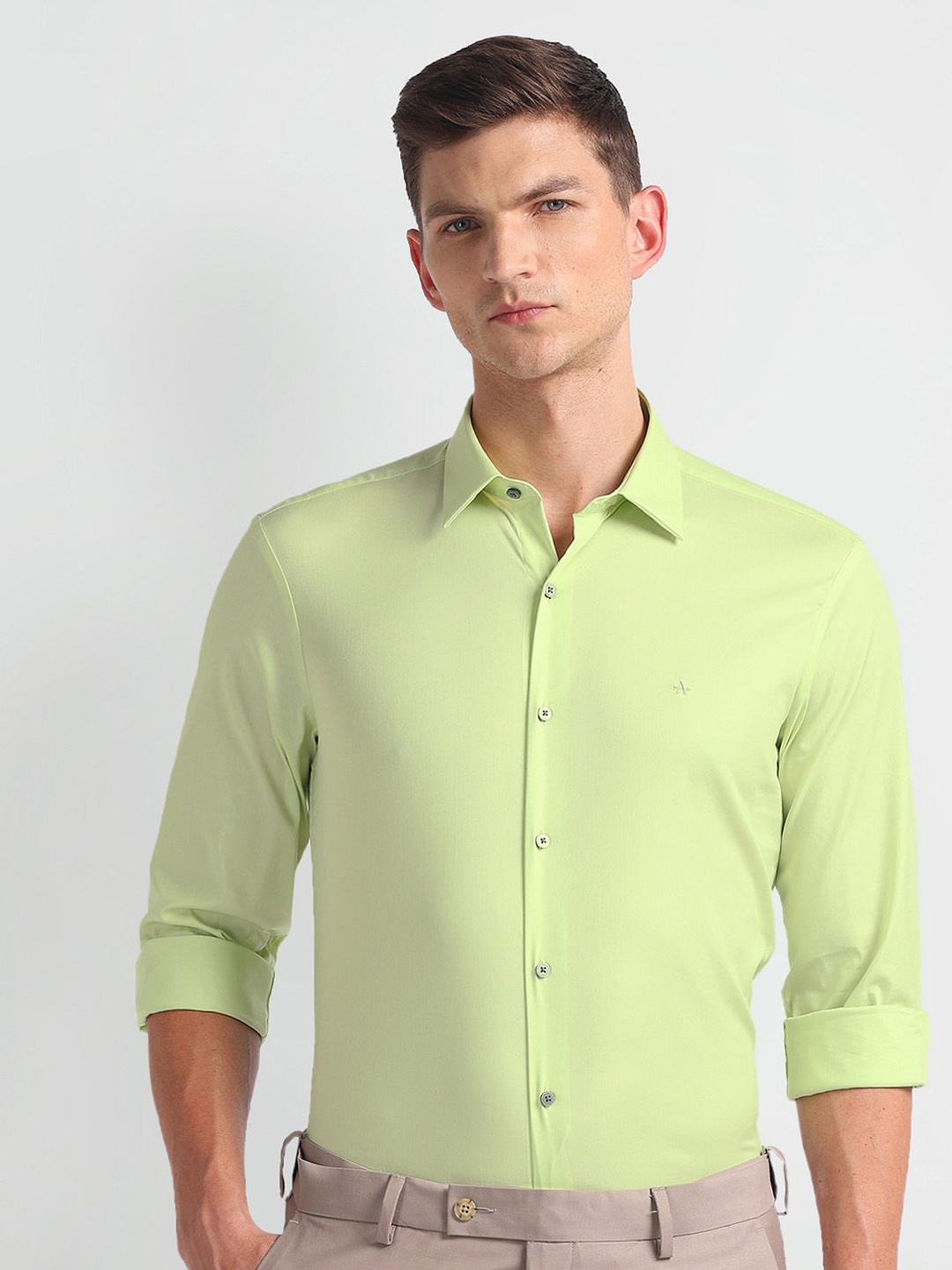 

Arrow New York Super Slim Fit Spread Collar Twill Formal Shirt, Green