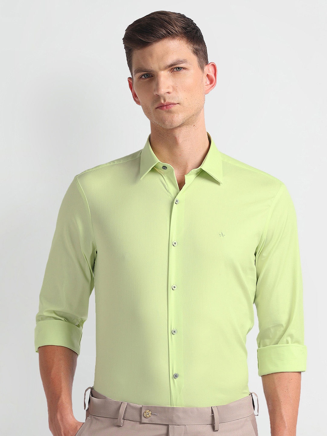 

Arrow New York Slim Fit Twill Spread Collar Long Sleeves Formal Shirt, Green