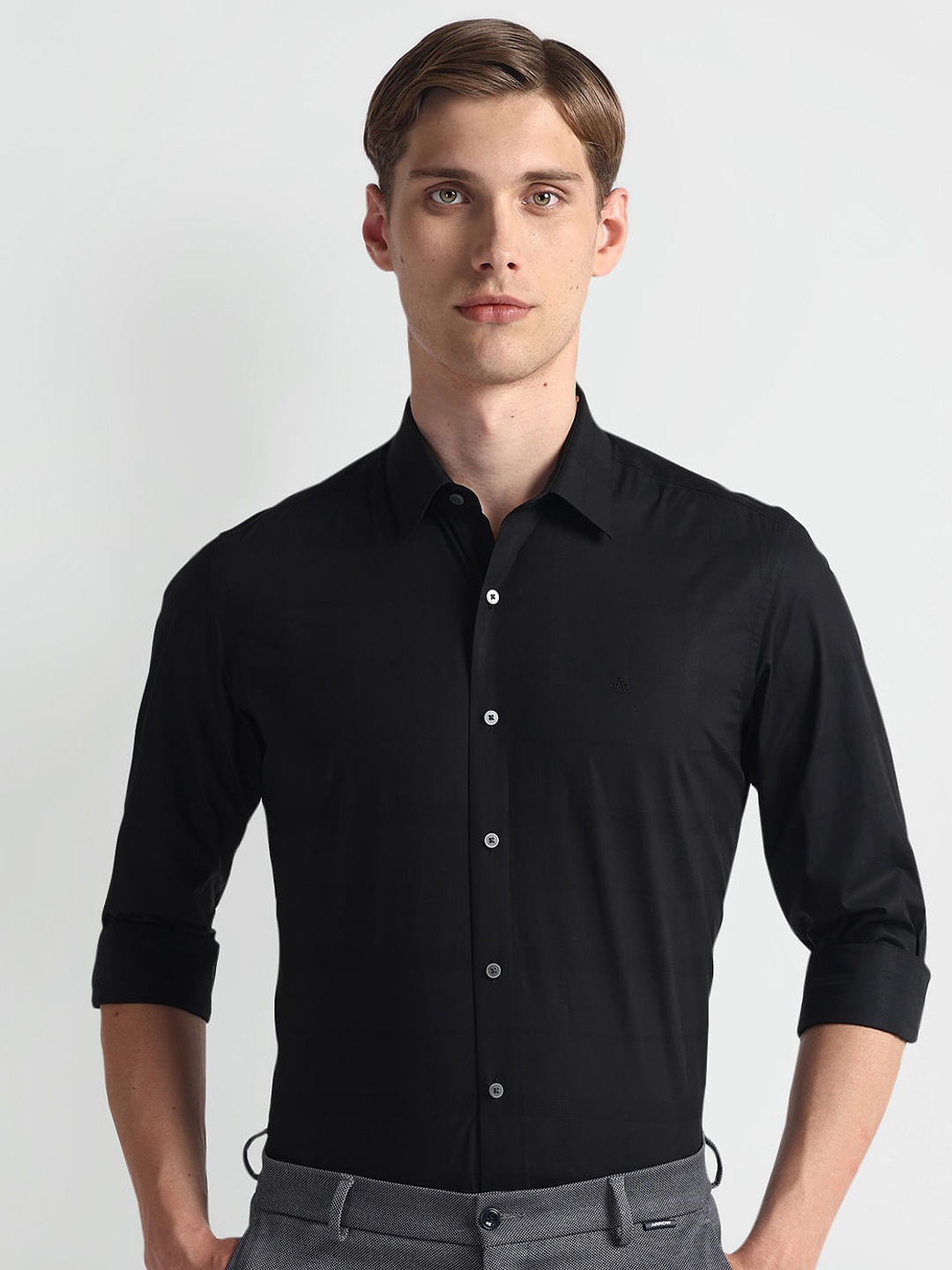 

Arrow New York Slim Fit Long Sleeves Pure Cotton Formal Shirt, Black