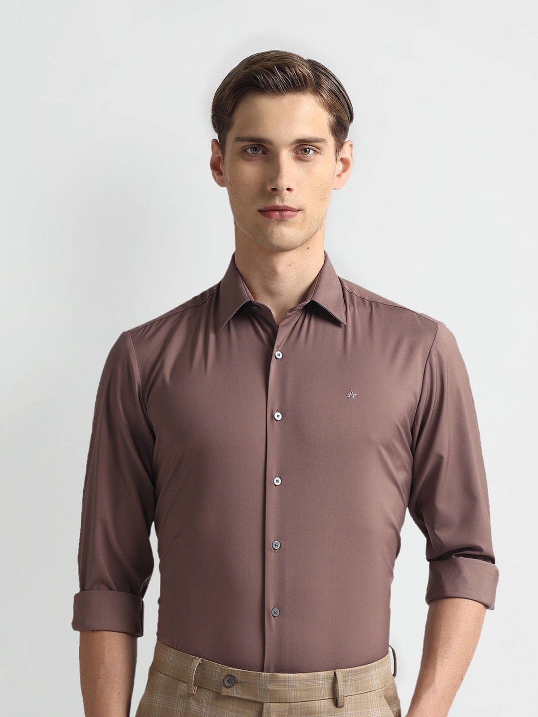 

Arrow New York Slim Fit Twill Spread Collar Long Sleeves Formal Shirt, Brown
