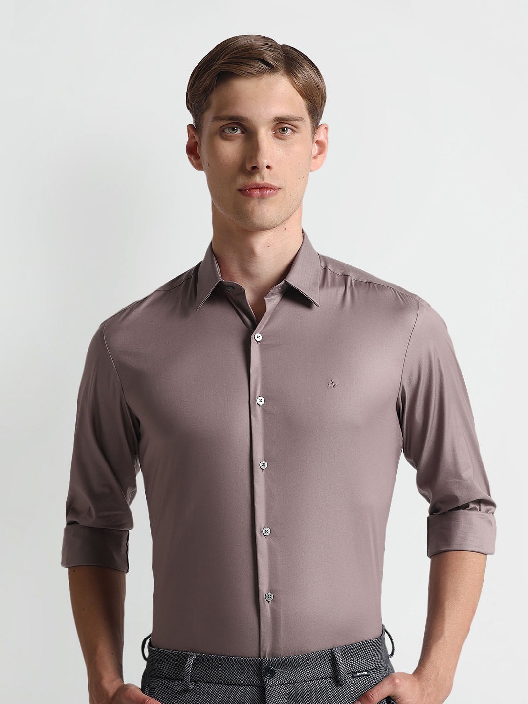

Arrow New York Slim Fit Twill Spread Collar Long Sleeves Formal Shirt, Purple