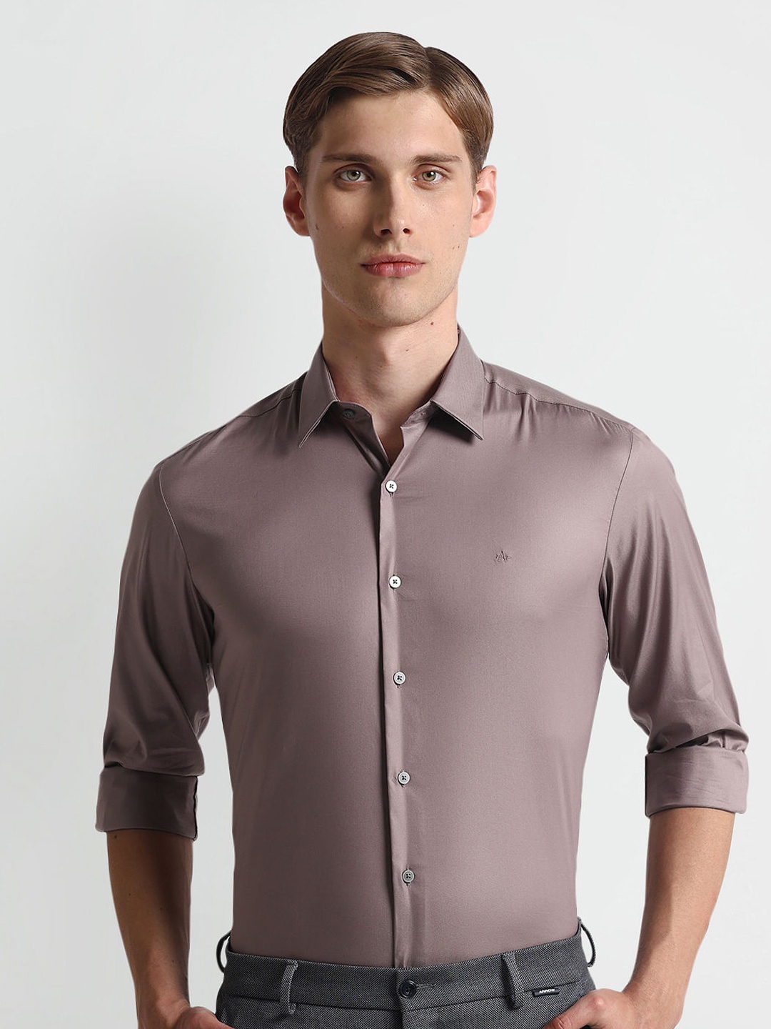 Arrow New York Slim Fit Spread Collar Twill Formal Shirt, Purple