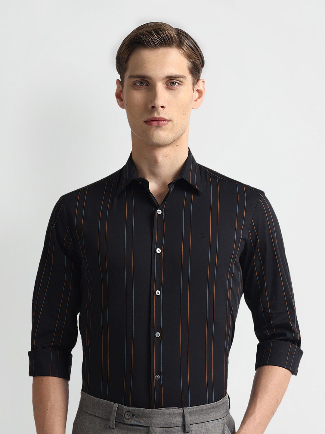 

Arrow New York Slim Fit Striped Twill Formal Shirt, Black