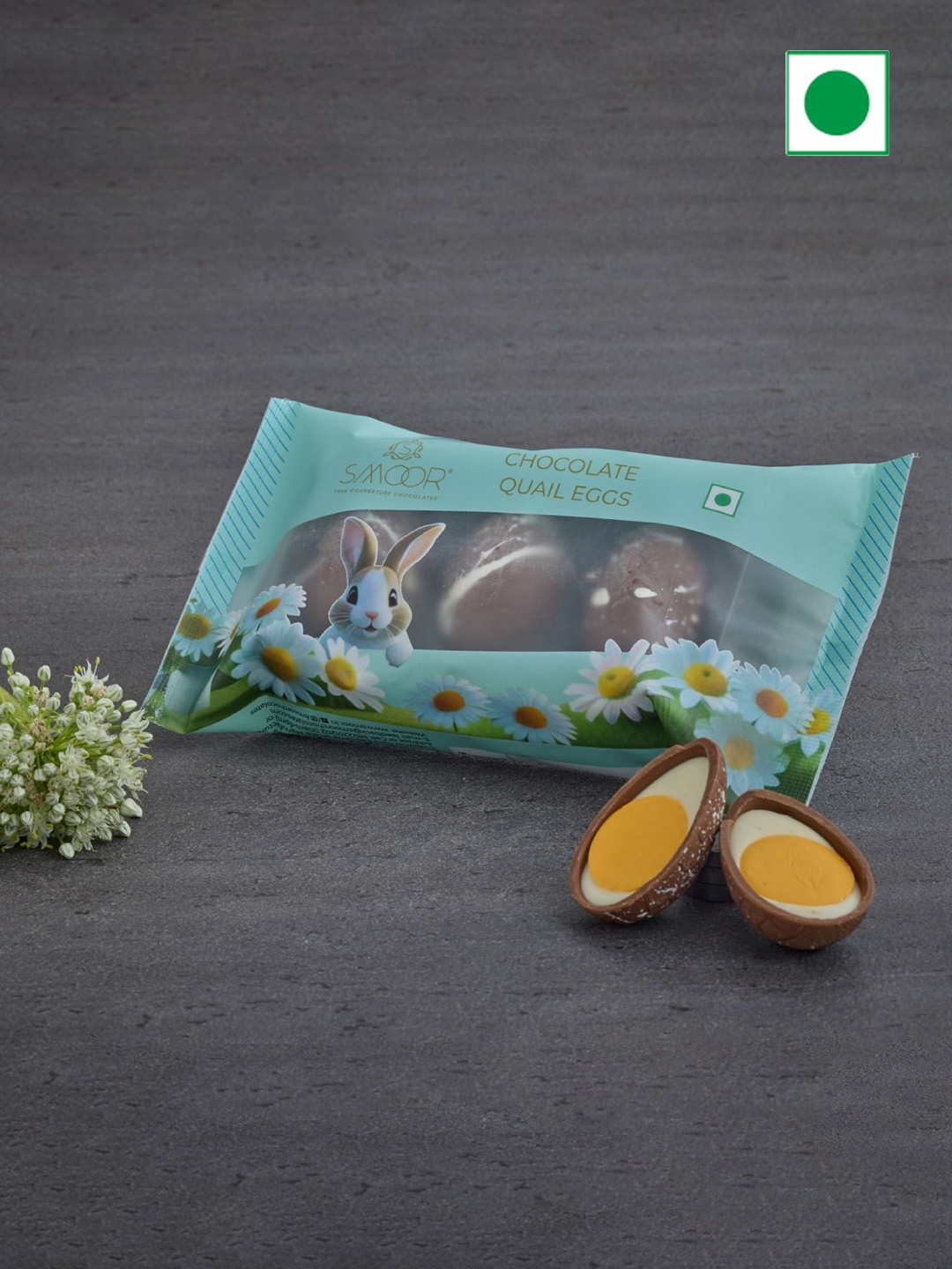 

SMOOR Pack Of 3 Chocolate Quail Eggs: 23 Gms Each, Turquoise blue